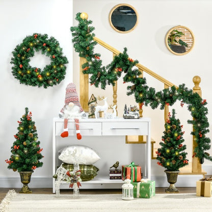 4-Piece Pre-Lit Holiday Entryway Set – Trees, Wreath & Garland