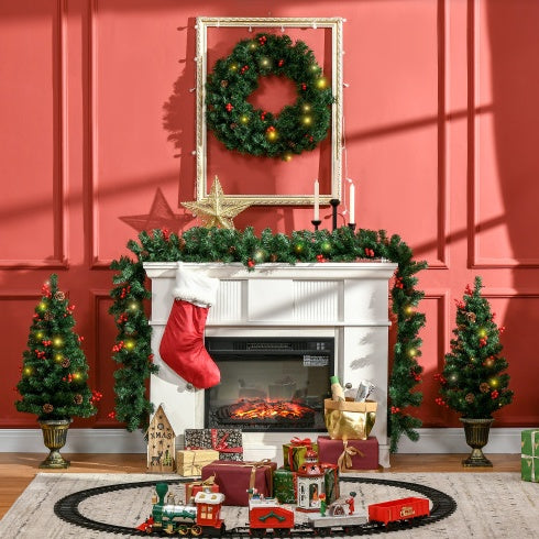 4-Piece Pre-Lit Holiday Entryway Set – Trees, Wreath & Garland