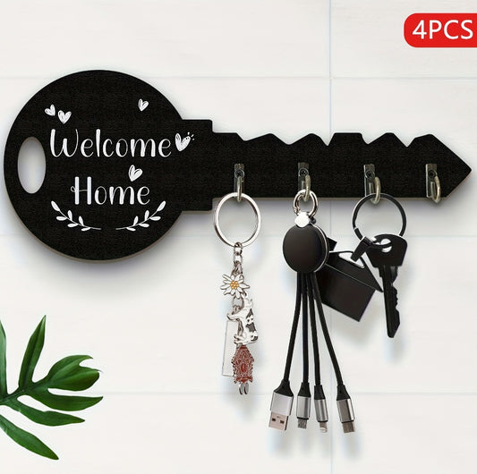 Wall-Mounted Entryway Key Organizer – 4 Hook Rack