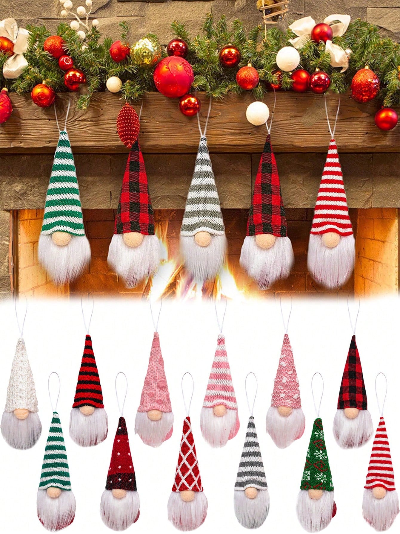 12-Piece Swedish Tomte Gnome Ornament Set – Plush Holiday Decorations