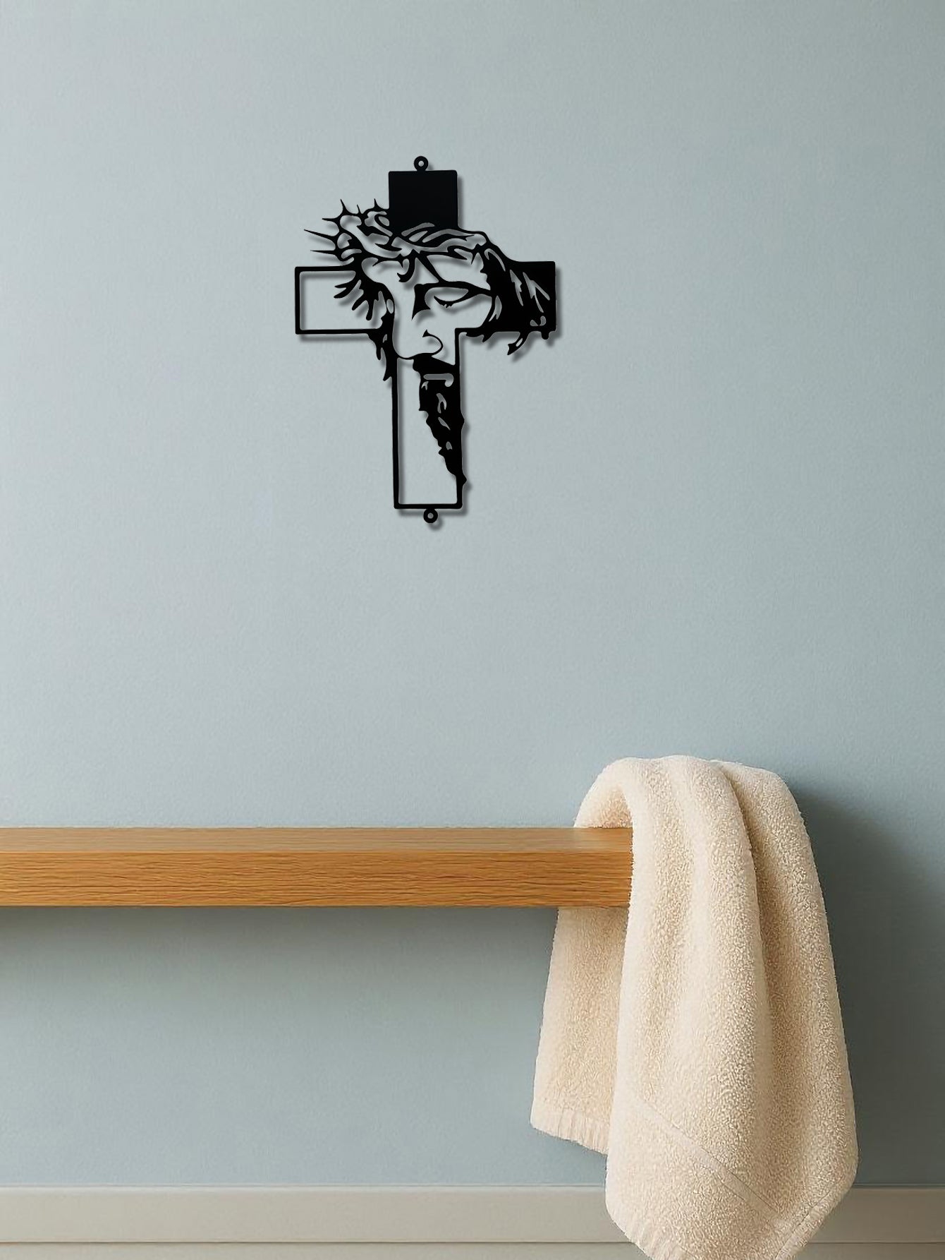 Metal Cross Sign Wall Art Weatherproof Powder-Coated Wrought Iron Cross