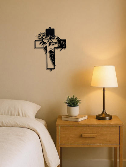 Metal Cross Sign Wall Art Weatherproof Powder-Coated Wrought Iron Cross
