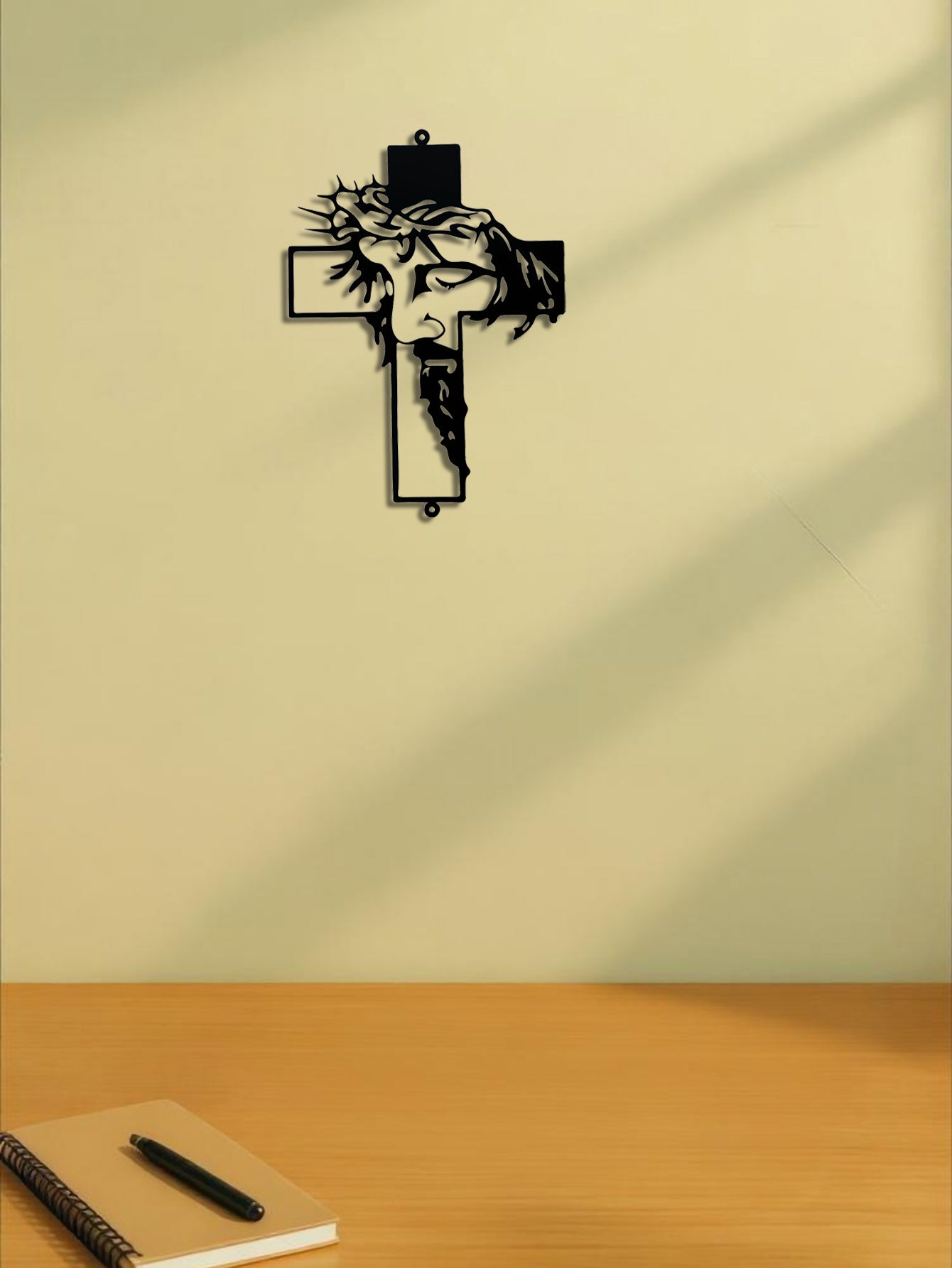 Metal Cross Sign Wall Art Weatherproof Powder-Coated Wrought Iron Cross