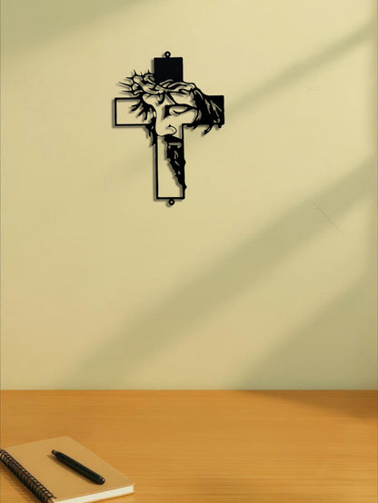 Metal Cross Sign Wall Art Weatherproof Powder-Coated Wrought Iron Cross