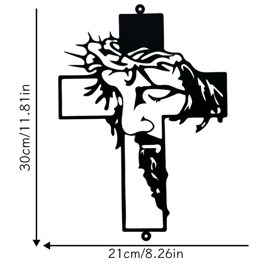 Metal Cross Sign Wall Art Weatherproof Powder-Coated Wrought Iron Cross