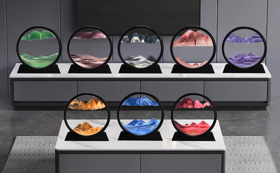 3D Deep Sea Moving Sand Art – Round Glass Liquid Motion Display