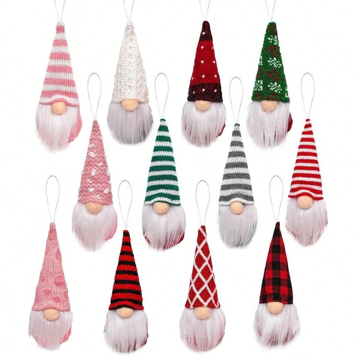 12-Piece Swedish Tomte Gnome Ornament Set – Plush Holiday Decorations