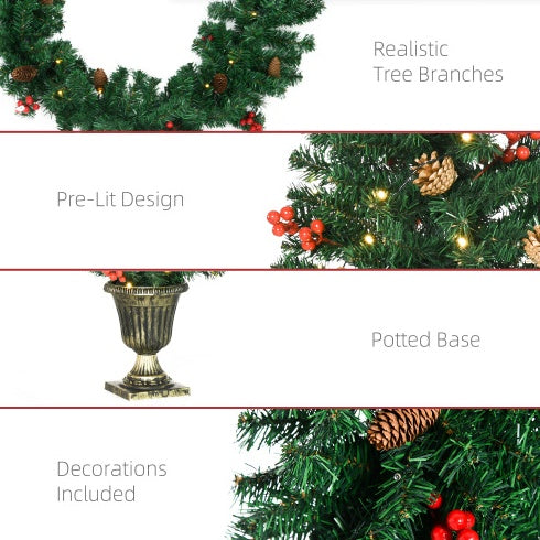 4-Piece Pre-Lit Holiday Entryway Set – Trees, Wreath & Garland