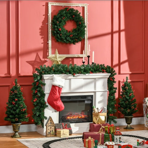 4-Piece Pre-Lit Holiday Entryway Set – Trees, Wreath & Garland