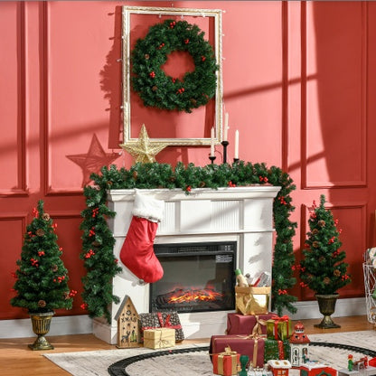 4-Piece Pre-Lit Holiday Entryway Set – Trees, Wreath & Garland