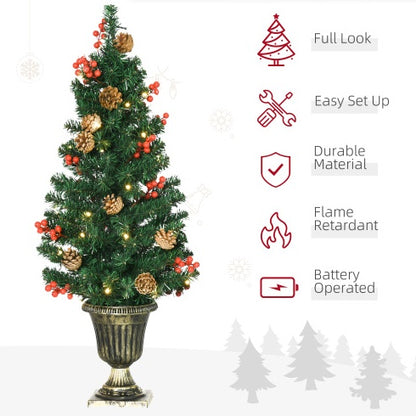 4-Piece Pre-Lit Holiday Entryway Set – Trees, Wreath & Garland