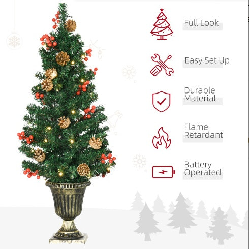 4-Piece Pre-Lit Holiday Entryway Set – Trees, Wreath & Garland